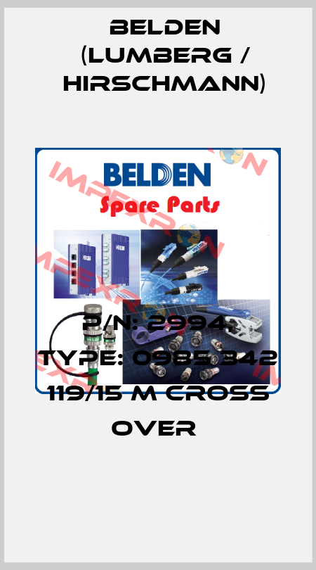 P/N: 2994, Type: 0985 342 119/15 M Cross Over  Belden (Lumberg / Hirschmann)
