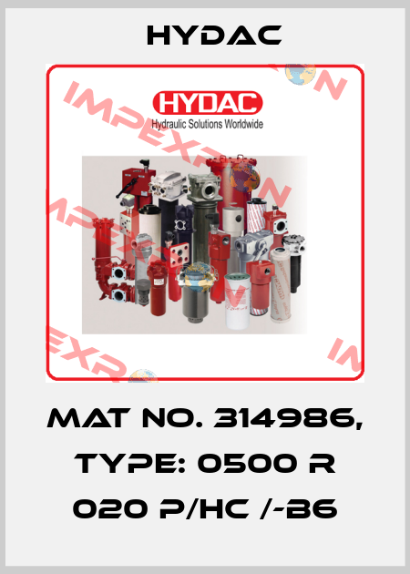 Mat No. 314986, Type: 0500 R 020 P/HC /-B6 Hydac