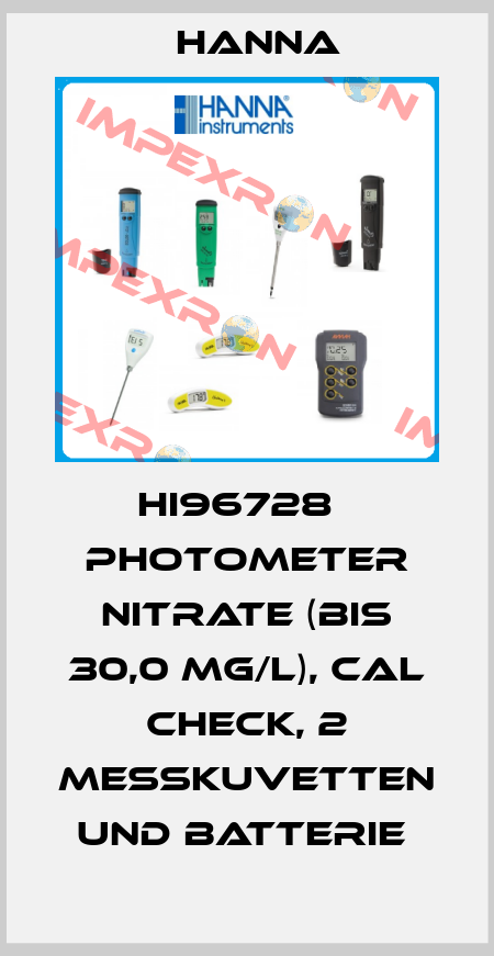 HI96728   PHOTOMETER NITRATE (BIS 30,0 MG/L), CAL CHECK, 2 MESSKUVETTEN UND BATTERIE  Hanna