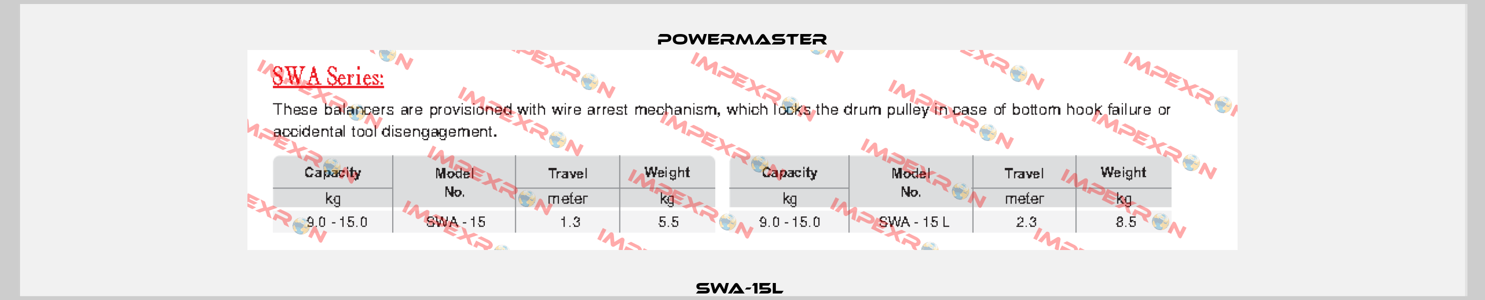SWA-15L  POWERMASTER